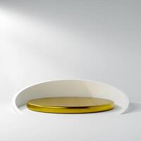 3D A golden podium against a white background, framed by a curved architectural element. photo