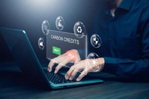 Carbon Credit Concept Reduction of carbon dioxide emissions organization has undertaken a project or measure aimed at reducing carbon dioxide or greenhouse gas emissions into the environment. photo