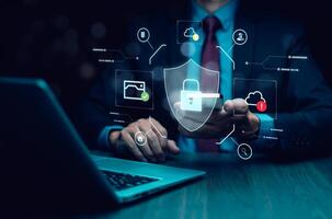 Cyber security password login online concept Hand typing and entering username and password of social media, logging in with smartphone to an online bank account, data protection hacker photo