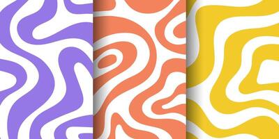 Set of vertical abstract backgrounds with colorful wave patterns. Trendy in retro style 60s, 70s vector