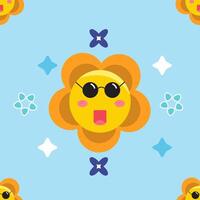 Cute smiling sun cartoon character wearing sunglasses, Seamless pattern. Summer seamless pattern Background. vector