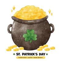 Happy St. Patrick's Day Leprechaun with Pot of Gold vector