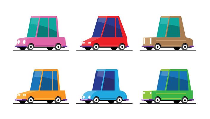 Set of Colorful Cartoon Cars Vehicles