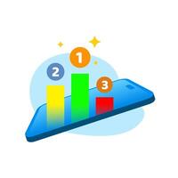 Flat illustration of a smartphone screen displaying a ranking system. representing gamification features, leaderboard rank, achievement systems, and user engagement in mobile applications vector
