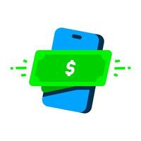 Flat illustration of a smartphone screen with digital money added, top up successfully. Concept of e wallet, mobile payment, financial transaction, online banking, and fintech vector