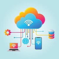 Colorful and Modern Cloud Computing Technology Flat Illustration vector