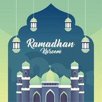 Ramadan Kareem with Green and Blue Mosque vector