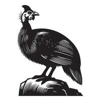 Adorable Helmeted Guineafowl Bird in Silhouette Style vector