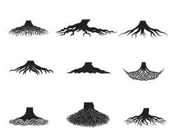 Set of tree Roots illustration - tree Roots Silhouette Design vector