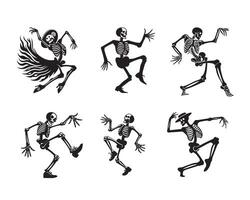 Black and White Illustrations of Funny Dancing Skeletons vector
