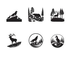 Set of Woodland Silhouette Design Forest with animals illustration Bundle vector