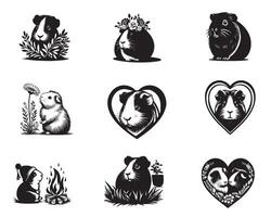 Collection of Guinea pig ClipArt Design and Guinea pig illustration in black and white vector