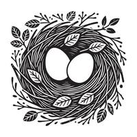 Nature-Inspired Bird Nest with Eggs Illustration for Printables vector