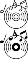 Compact Disk Icons. Black and White Illustration. Computer Disk Playing Music. Musical Notes. Music Concept vector