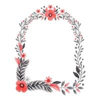 Arch wreath with flower and feather in folk style. Stylized illustration in red and gray colors for wedding invitations creating. Hand drawn composition is perfect for romantic and love design. vector