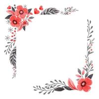 Square frame with flower and copy space in folk style. Stylized illustration in red and gray color for wedding invitation creating. Hand drawn composition is perfect for romantic and love design. vector