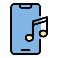 Smartphone Music icon flat line style illustration representing audio streaming and media playback, suitable for music apps, entertainment platforms, and digital sound services.. vector