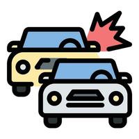 Accident car icon in flat line style representing vehicle collision road safety and insurance ideal for traffic incidents emergency response and automotive risk concepts. vector