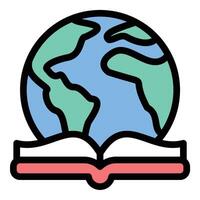 Earth knowledge icon in flat line style representing global learning geography and environmental awareness ideal for education sustainability and world exploration concepts. vector