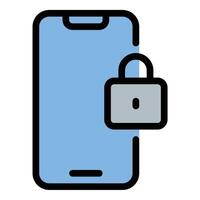 Smartphone Lock icon flat line style illustration representing mobile security and data protection, suitable for cybersecurity, privacy apps, and device authentication.. vector