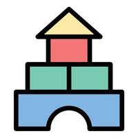Bricks toy icon in flat line style representing building blocks creativity and childhood play ideal for education construction and imaginative development concepts. vector
