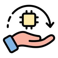 Chip implant icon flat line style illustration representing embedded microchips in biological or technological applications, suitable for healthcare, security, and advanced technology fields.. vector