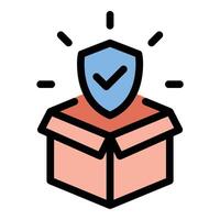 Delivery insurance icon in flat line style representing package protection shipping security and financial coverage ideal for logistics e-commerce and risk management concepts. vector