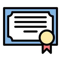 Diploma icon in flat line style representing education certification and academic achievement ideal for graduation qualifications and learning concepts. vector