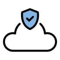 Cloud computing protection icon in flat line style representing data security cybersecurity and safe cloud storage ideal for IT infrastructure online privacy and risk management concepts. vector