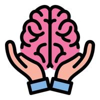 Brain icon flat line style illustration representing intelligence, thinking, and cognitive processes, suitable for education, neuroscience, and AI-related themes.. vector