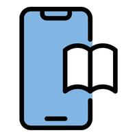 Smartphone Book icon flat line style illustration representing digital reading and e-books, suitable for online libraries, mobile learning, and reading applications.. vector