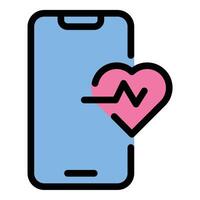 Smartphone Heart Rate icon flat line style illustration representing mobile health monitoring and fitness tracking, suitable for health apps, medical technology, and wellness platforms.. vector