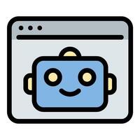 Artificial intelligence website assistant icon flat line style illustration representing AI-powered virtual support for websites, suitable for customer service, chatbots, and online automation themes. vector
