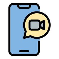 Smartphone Call icon flat line style illustration representing virtual communication and online meetings, suitable for messaging apps, conferencing tools, and remote connections.. vector