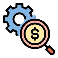 Business research icon in flat line style illustrating data analysis, market research, and strategic insights for business growth.. vector
