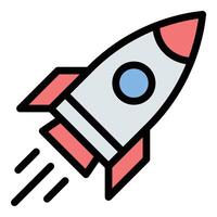 Rocket icon in flat line style representing innovation progress and fast growth ideal for startups technology and space exploration concepts. vector