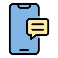 Smartphone Chat icon flat line style illustration representing mobile messaging and communication, suitable for chat apps, social media, and customer support platforms.. vector