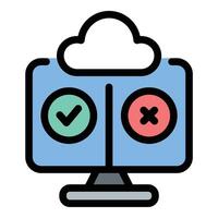 Cloud computing testing icon in flat line style representing system evaluation performance assessment and software reliability ideal for IT infrastructure quality assurance and digital solutions vector