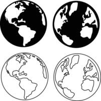 Planet Earth Silhouette Bundle in Flat and Outline Style for Creative Designs vector