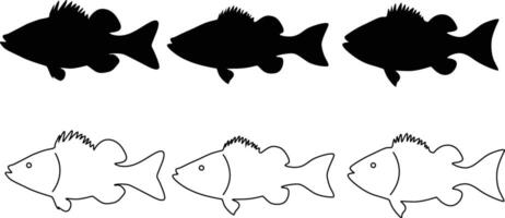 Bass Fish Silhouette Flat and Outline Icon Design for Logos and Graphics vector