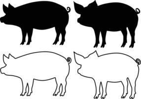 Pig Silhouette Bundle Flat And Outline Design vector