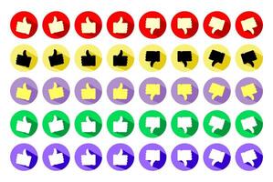 Set of thumb up and thumb down in circle shape. Like and dislike icon in various color. OK and not ok sign. Approve and disapprove symbol. vector