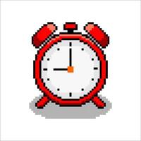 Pixel art of clock. Pixelated clock time icon. Red clock pixel. vector