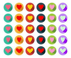 Various shape of 3D hearts in colorful circle. Colorful love icon set . vector