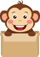Happy monkey in cardboard box vector