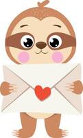 Funny brown sloth with a valentine envelope vector