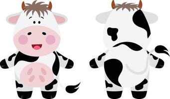 Cute cow on front and back position vector