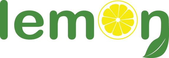 Word lemon design decorated with lemon slice and leaves vector
