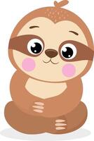 Friendly brown sloth sitting isolated vector