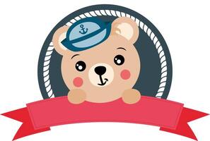 Cute sailor teddy bear with ribbon banner vector